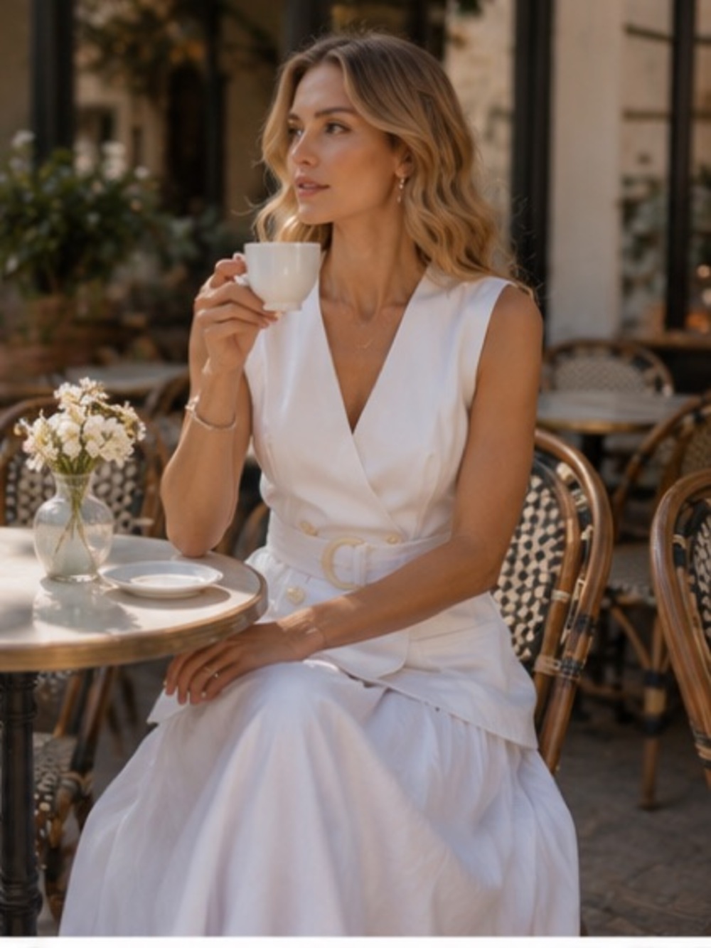 Mango White Sleeveless Wrap Maxi Dress with Belt - Picture 10 of 14